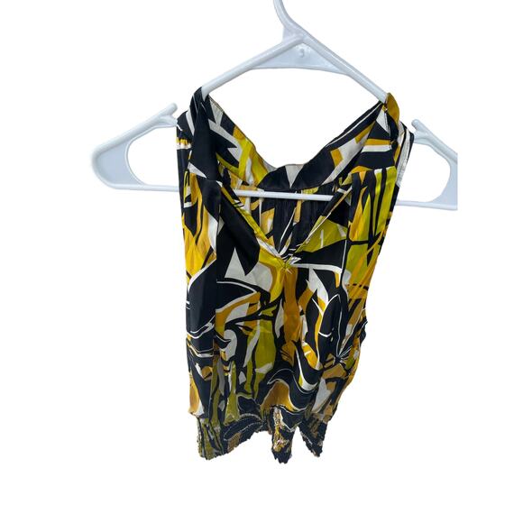 Cache Black Yellow Abstract Floral Sleeveless Smocked Top Women's Size Medium - Picture 6 of 7